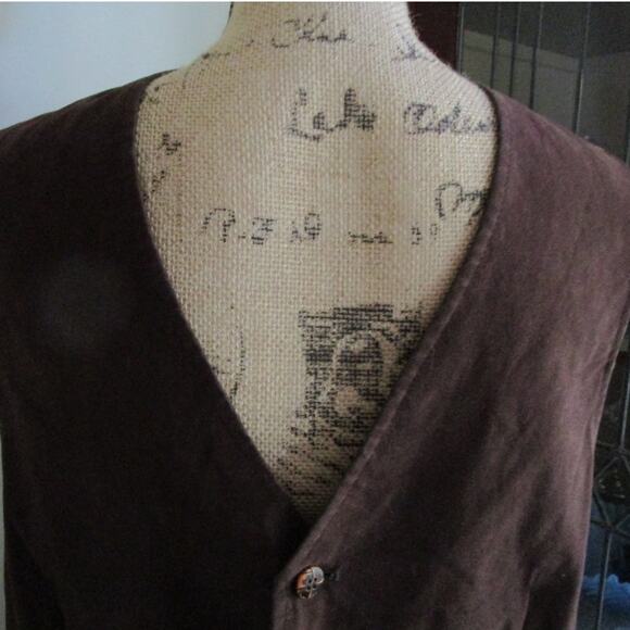 Vintage Brown Felt Suit Vest Size M Button Front Pockets Men Unisex Regency Goth - Picture 3 of 16